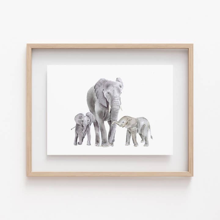 Mom and Baby Watercolor Elephant Print for wholesale by Carrie And The Brush
