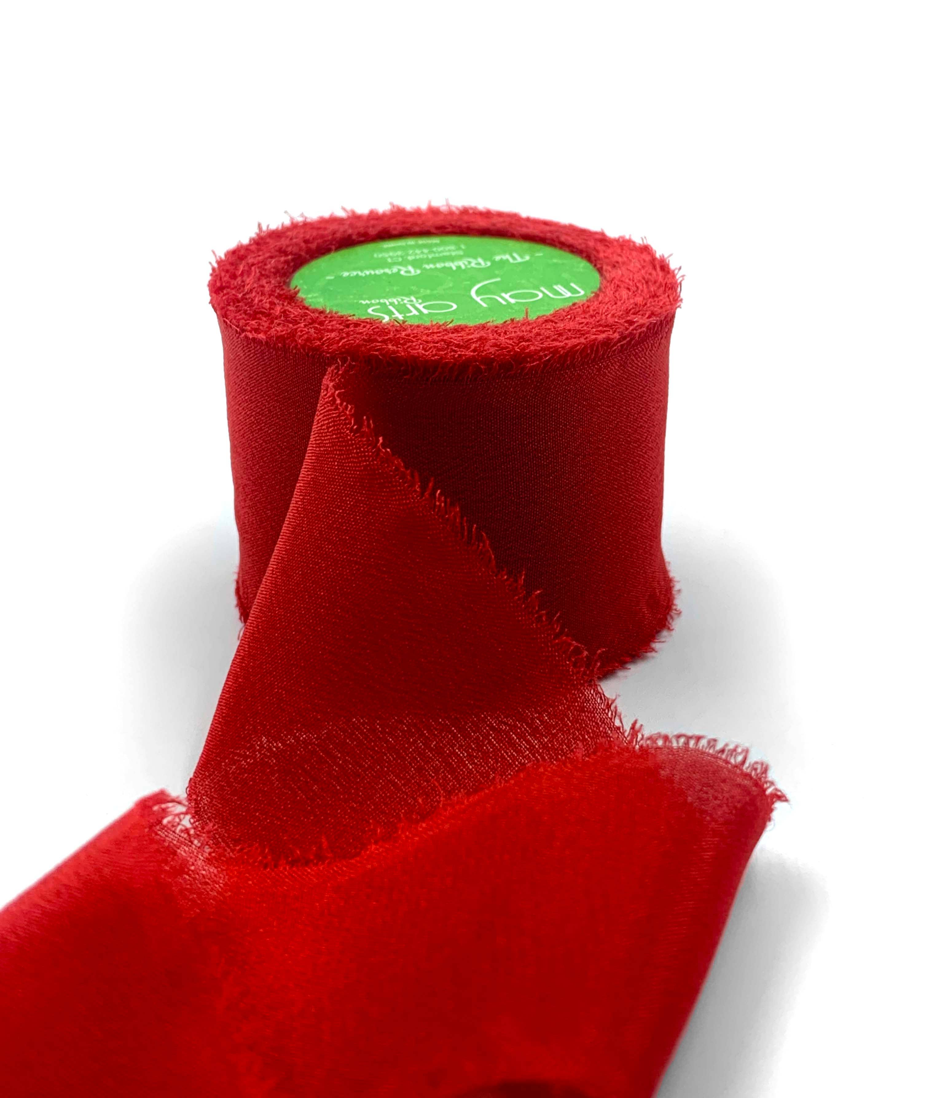 May Arts Ribbon - Wholesale Ribbon - Gift Wrapping - 1.25" Red 100% Silk Crepe with Frayed Edge Ribbon