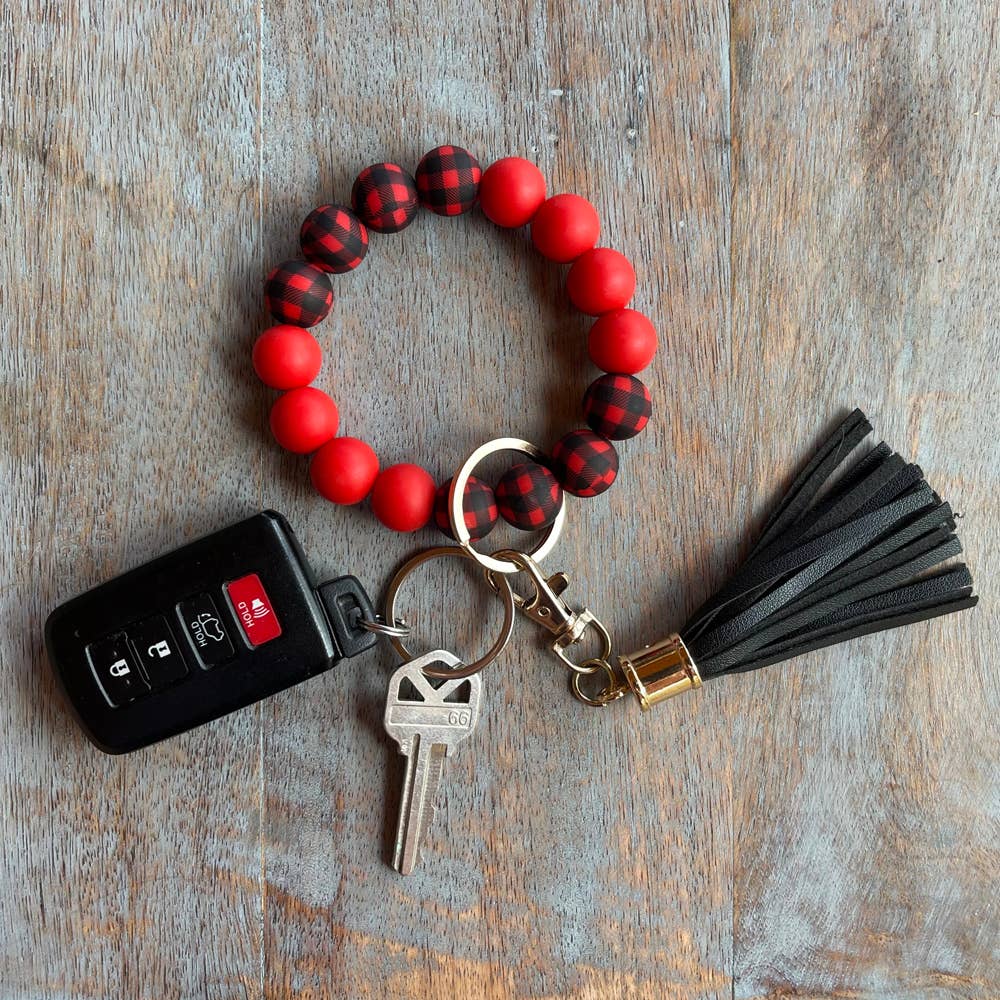 Laberri - Wholesale Keychain Bracelet - BULK PACK- Silicone Beaded Bracelet Keychain- Buffalo Plaid 1