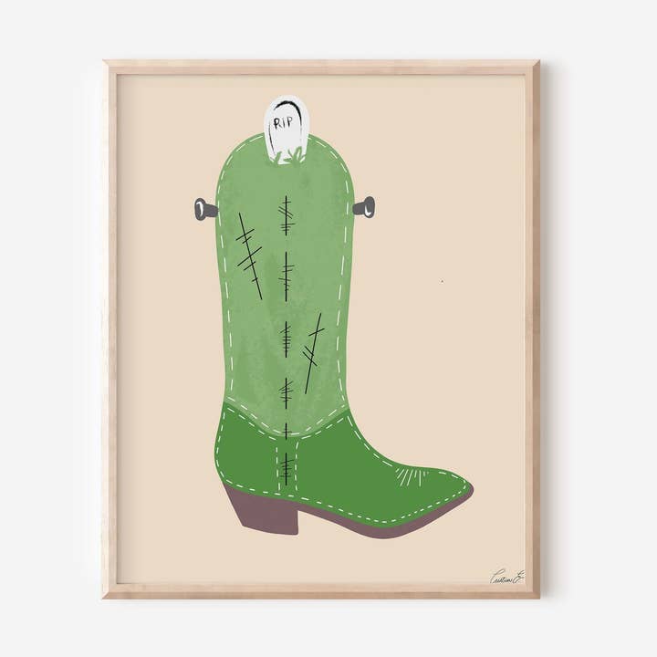 Halloween Frankenstein Cowgirl Boots Wall Art for wholesale by Monstera Monday Shop