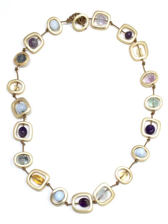 410 - Collier Géo Doré avec Mixte Pierres Naturelles pour la vente par Sea Lily