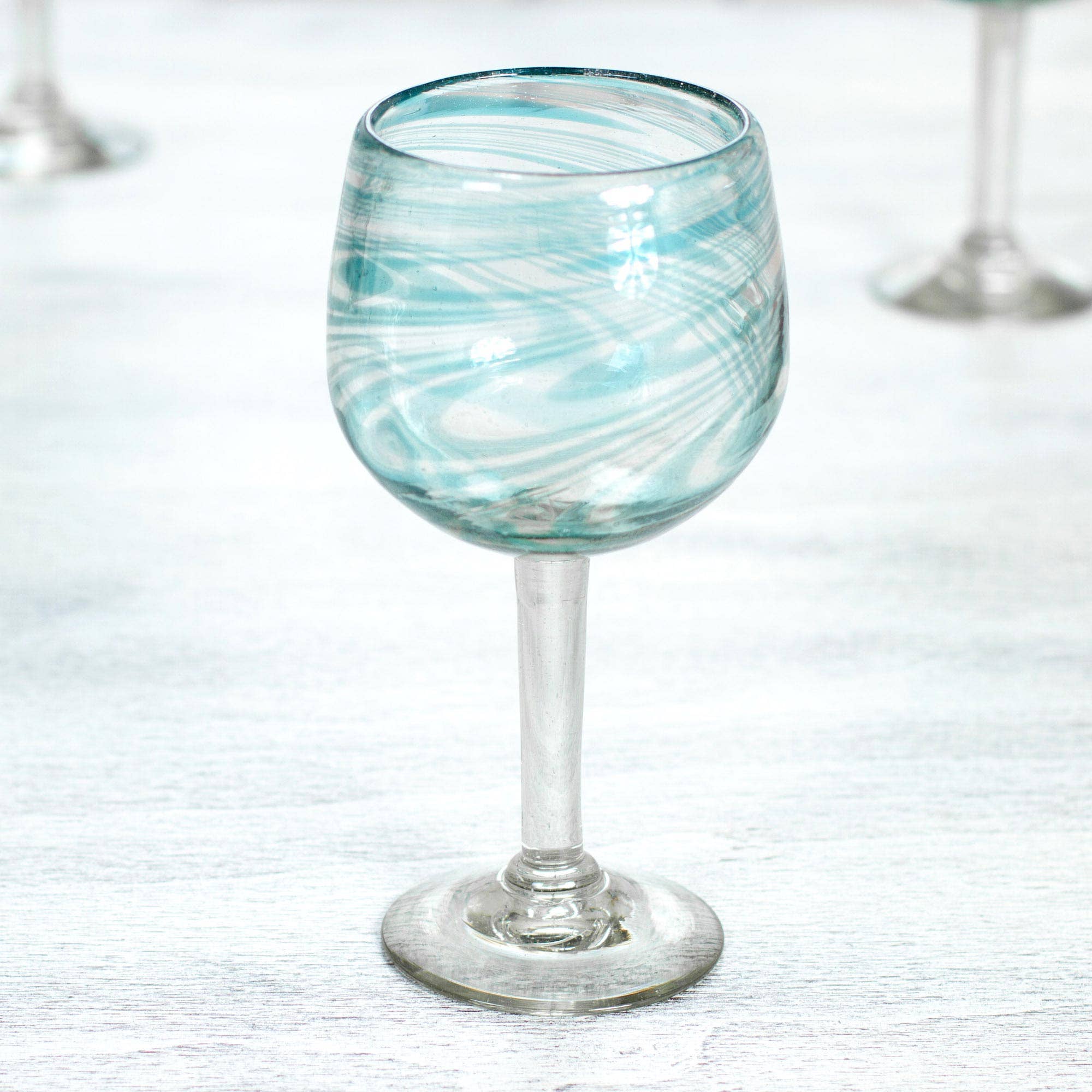 NOVICA - Wholesale Wine Glass - Elegant Aqua Swirl  Blown Wine Glasses (Set Of 6)1