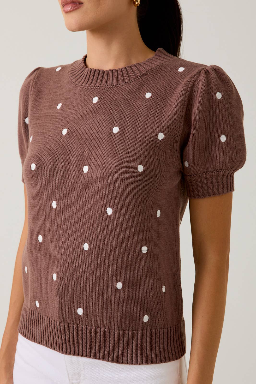 Sunday Edition - Wholesale Knit Sweater - Women's - ROUND NECK PUFF SHORT SLEEVE "POLKA DOT" EMBROIDERED SWEATER41