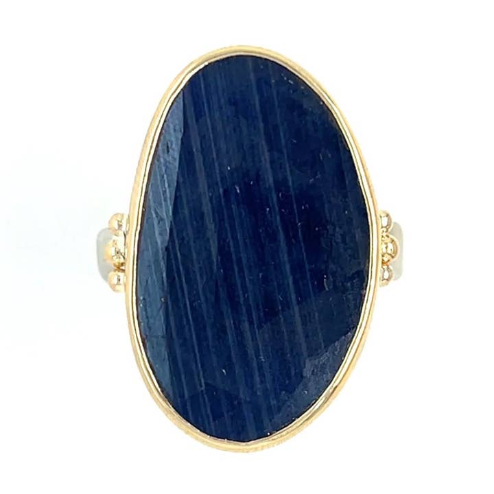 Striped Blue Sapphire sea kelp ring in 14k gold and sterling silver for wholesale by Emily Amey Jewelry
