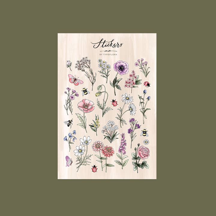 Typoflora - Wholesale Sticker - Sticker Sheet - Wildflowers Lovers