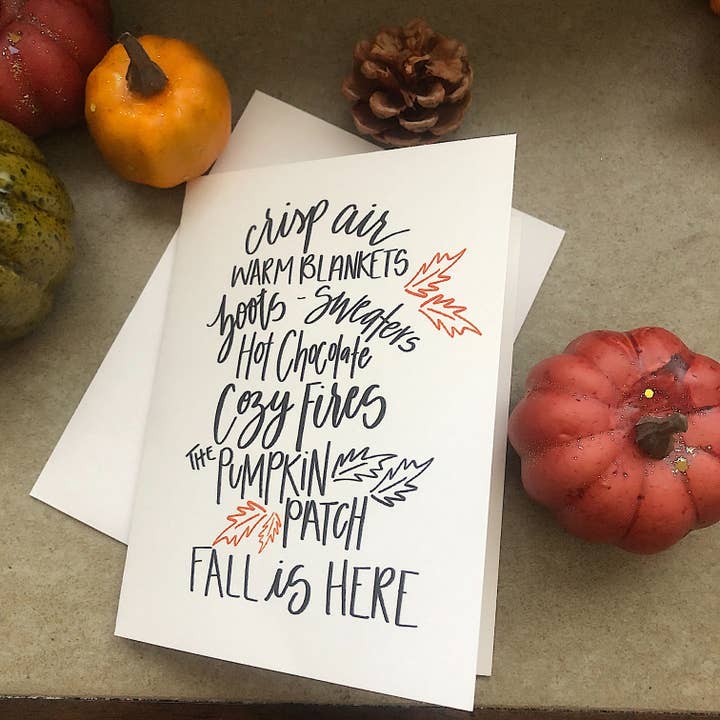 Fall is Here A2 Greeting Card for wholesale by The Lettering Journey