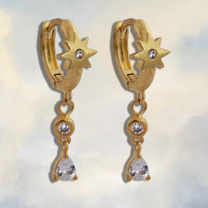 Star Teardrop Hoop Earrings for wholesale by Junk Jewels Ltd
