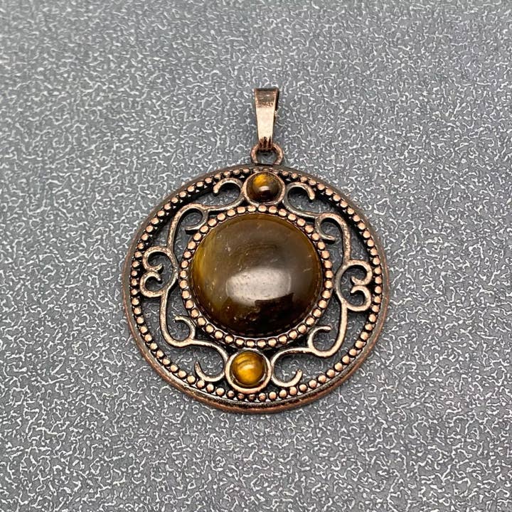 Mio Queena - Wholesale Individual Charm/Pendant - Vintage Natural Stone Hollow Circular Charm Pendant - CS30