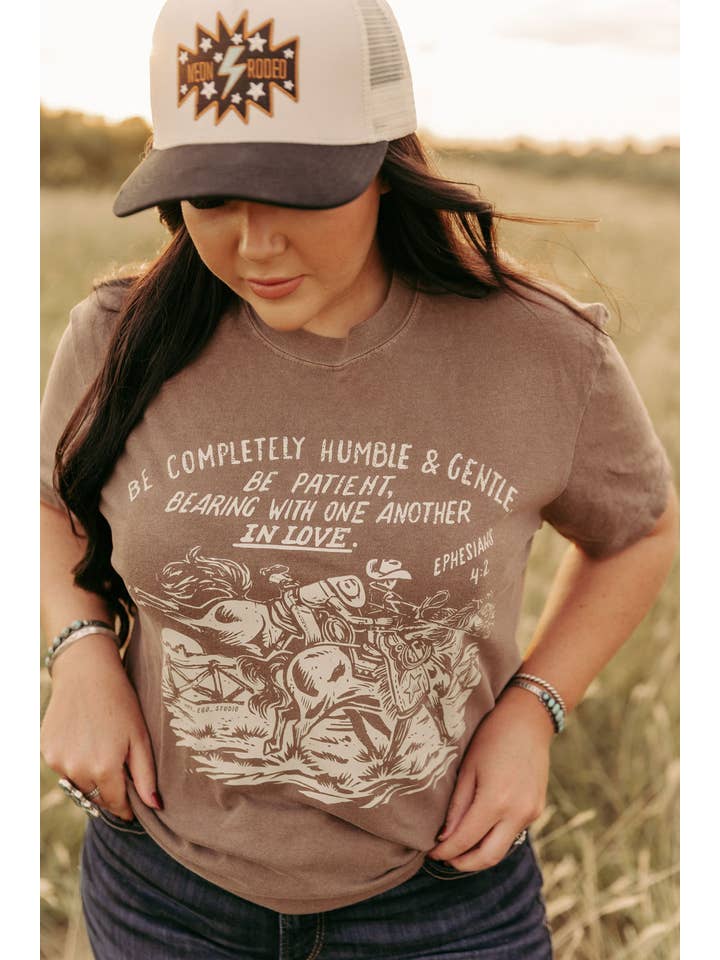 Crazy Consuela - Wholesale Screen Printed T-Shirt - Women's - Ephesians 4:2 Western Comfort Colors T-Shirt