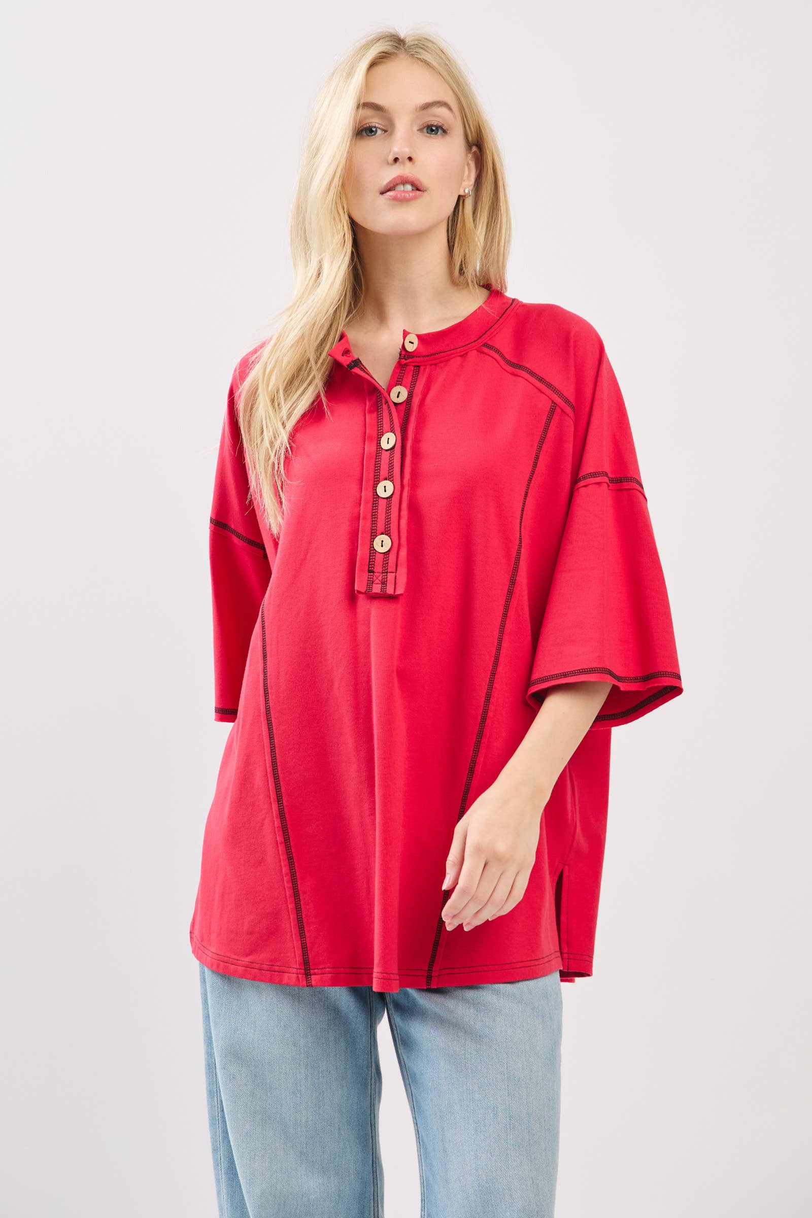 Sewn and Seen – Túnica - Mulher por atacado – Henley Relaxado com Botões2