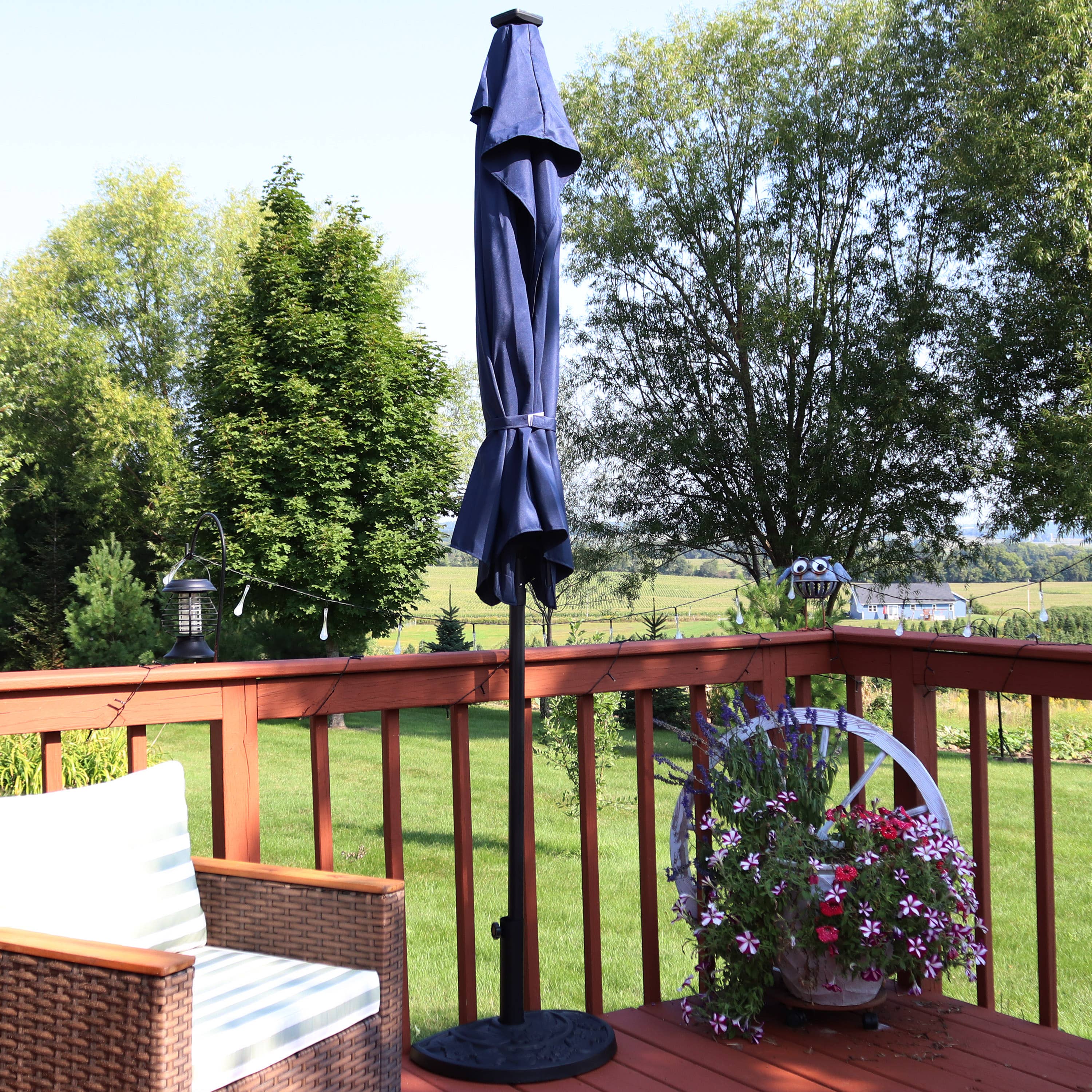 Sunnydaze Decor - Wholesale Patio Umbrella - 9 ft Solar Steel Half Patio Umbrella with Crank - Navy Blue5