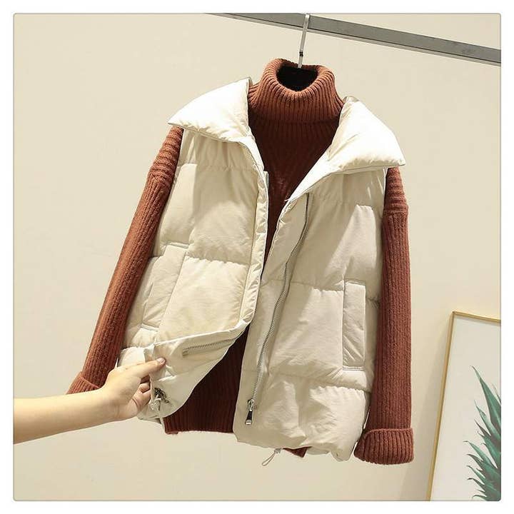 Fashion Combination - Wholesale Jacket - Women's - zip up button puffer vest with waist toggles