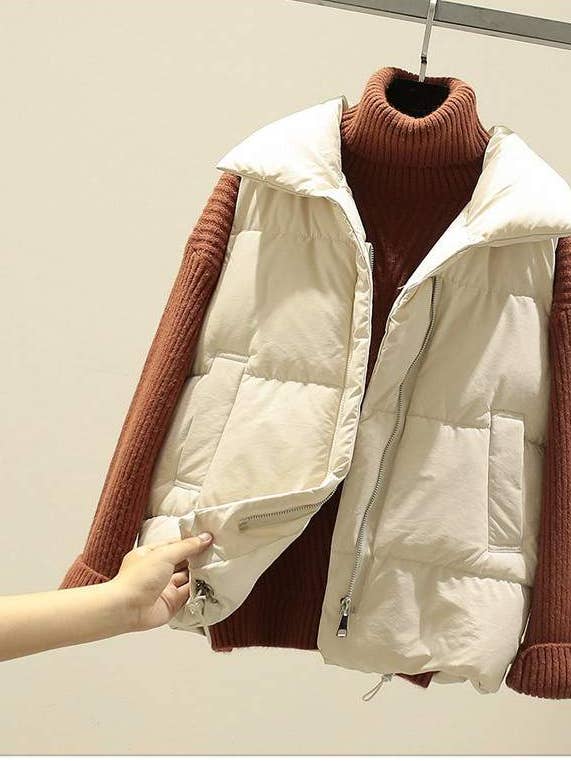 Puffervest med lynlås med knapper i taljen for engroshandel hos Queen Fashion