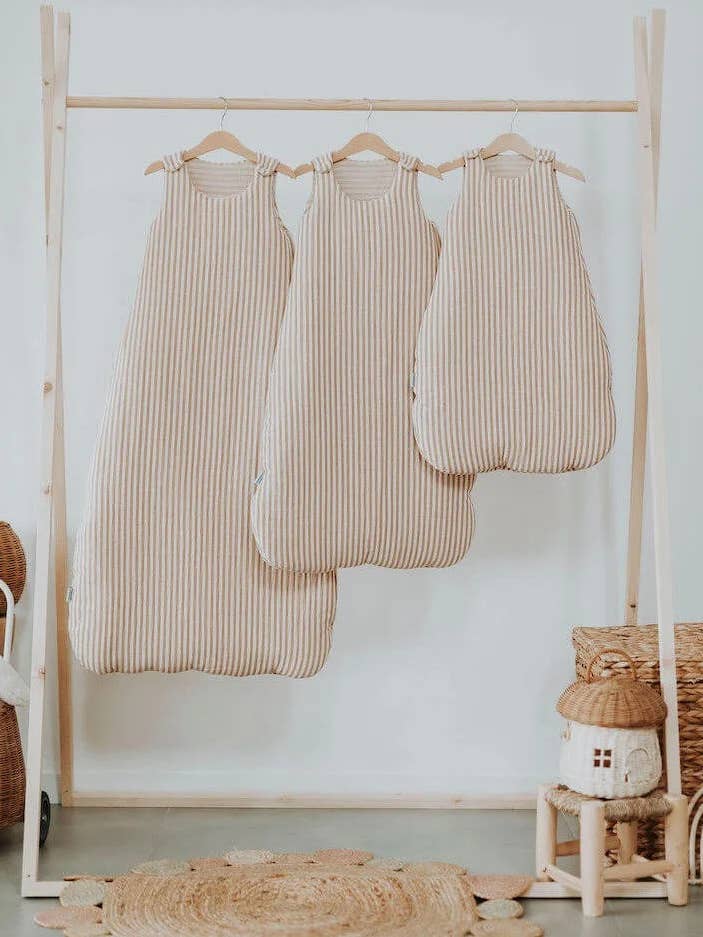 Summer sleeping bag caramel stripes for wholesale by Manufacture des bébés français