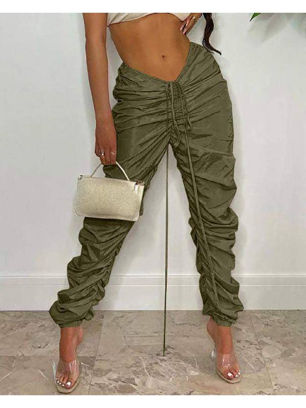 Queen Fashion - Vente Pantalon – femme - pantalon taille haute froncé avec cordon de serrage1