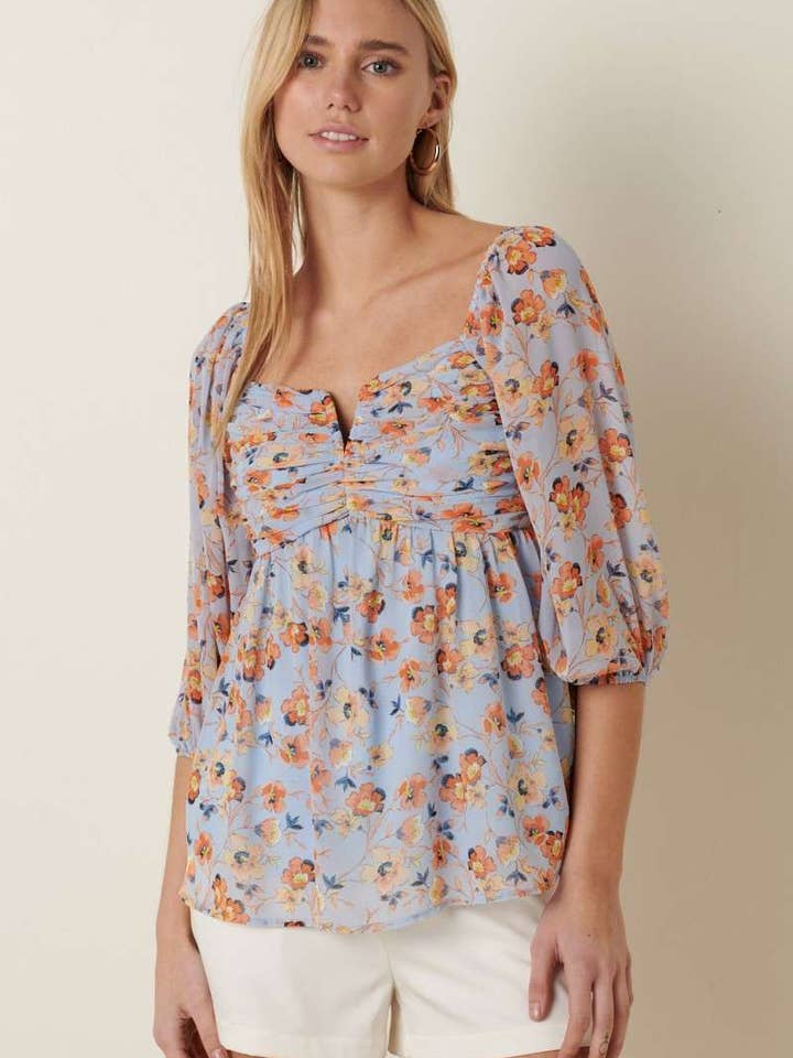 H14576 - BLUSA COM DETALHE DE CAMISA COM ESTAMPA FLORAL por atacado de mittoshop