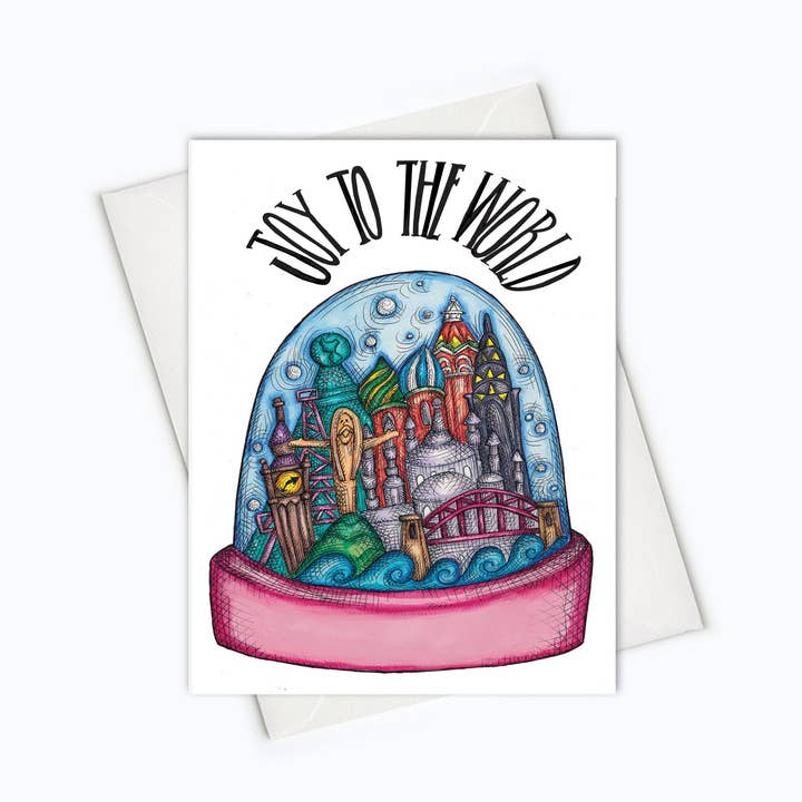 SNOWGLOBE HOLIDAY CARD | Joy To The World Christmas Card for wholesale by About A Cloud Stationery & Gifts