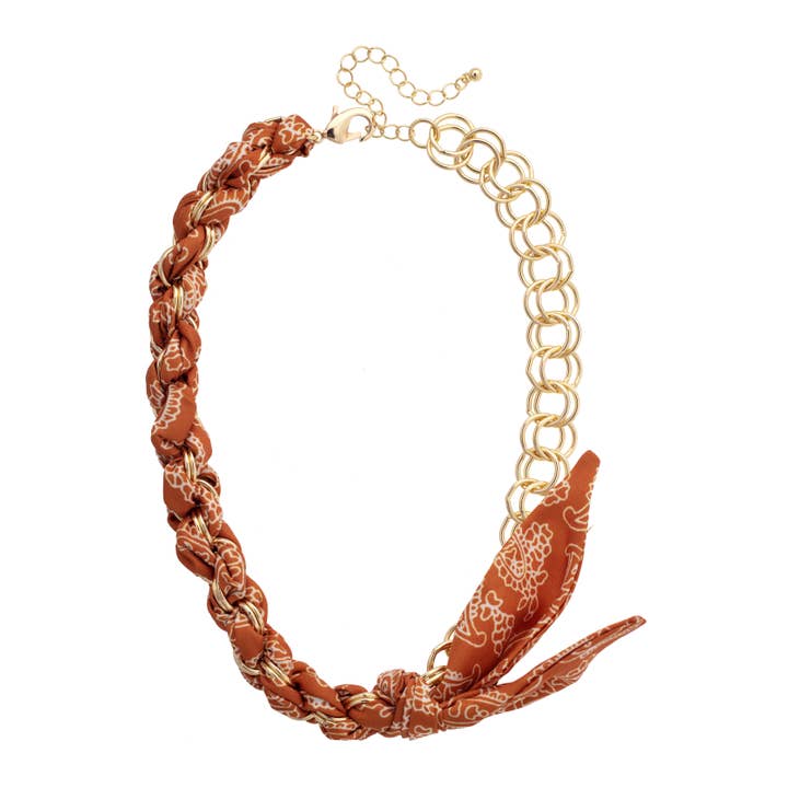 Maddie Chain Scarf Necklace in Burnt Orange for wholesale by Canvas Style
