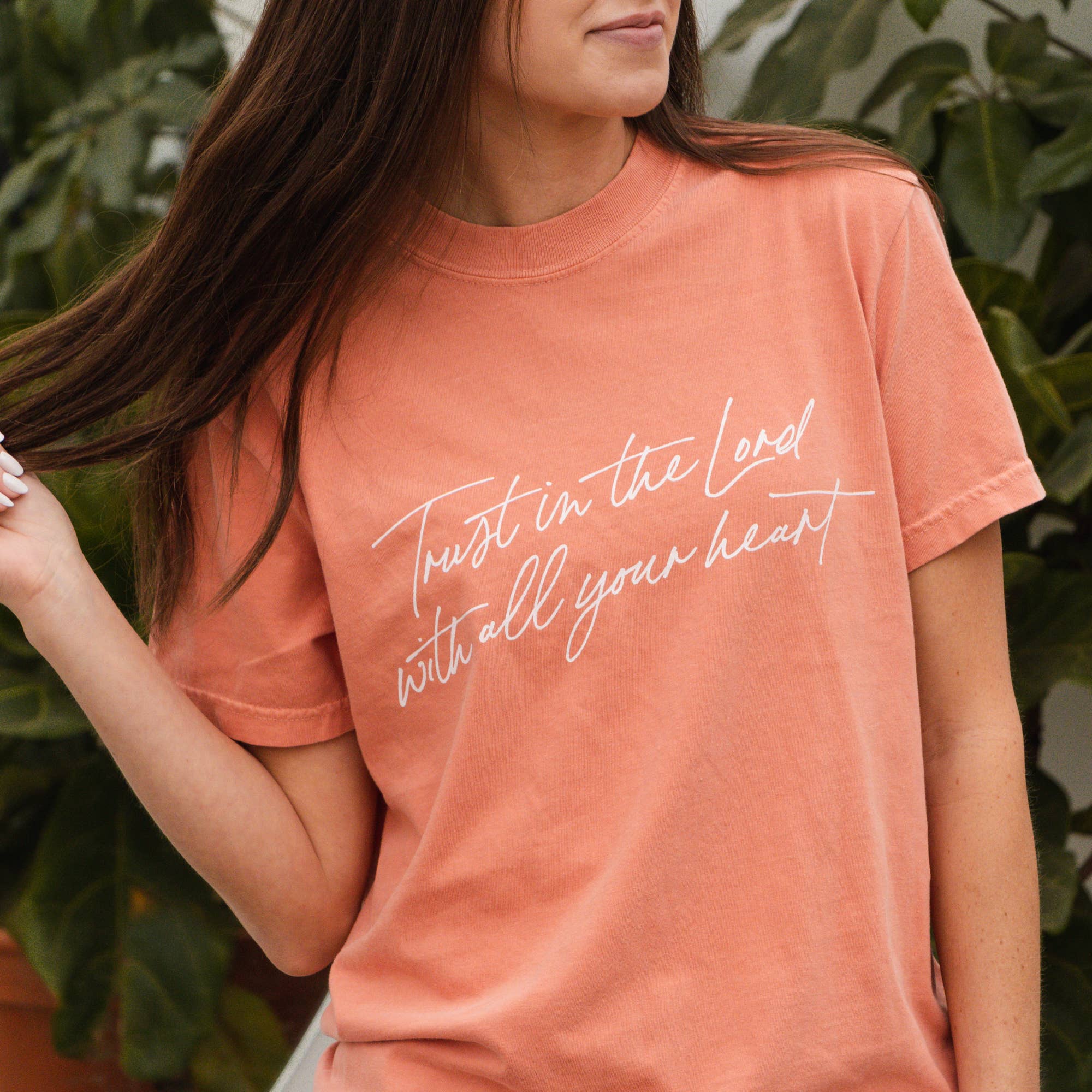 The Anastasia Co - Wholesale Screen Printed T-Shirt - Women's - Trust in the Lord Tee - Peach2