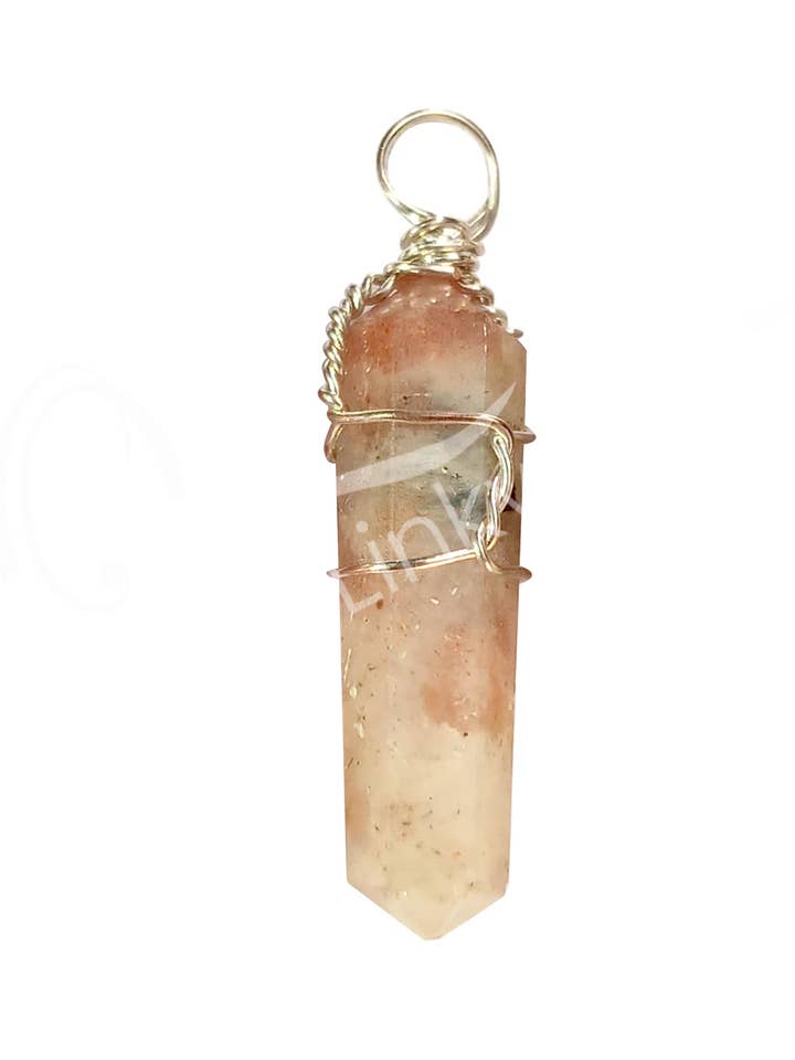 (PK 5)PENDANT - WIRE WRAP SUNSTONE (PK 5) 1.25" for wholesale by Oceanic Linkways Inc