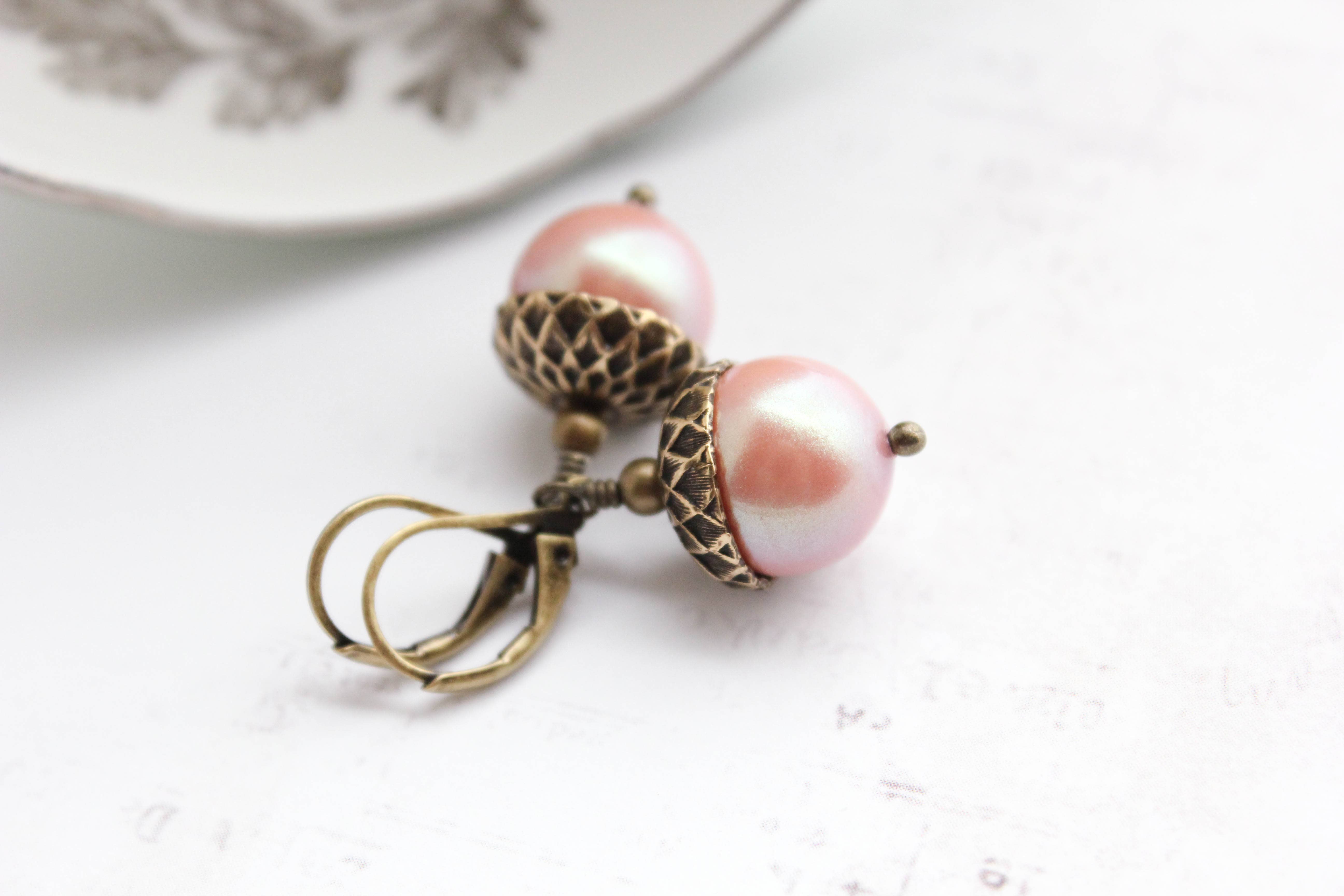 A Pocket of Posies - Wholesale Dangle Earrings - Pearl Acorn Earrings (21 Colors) - ANTIQUED BRASS11