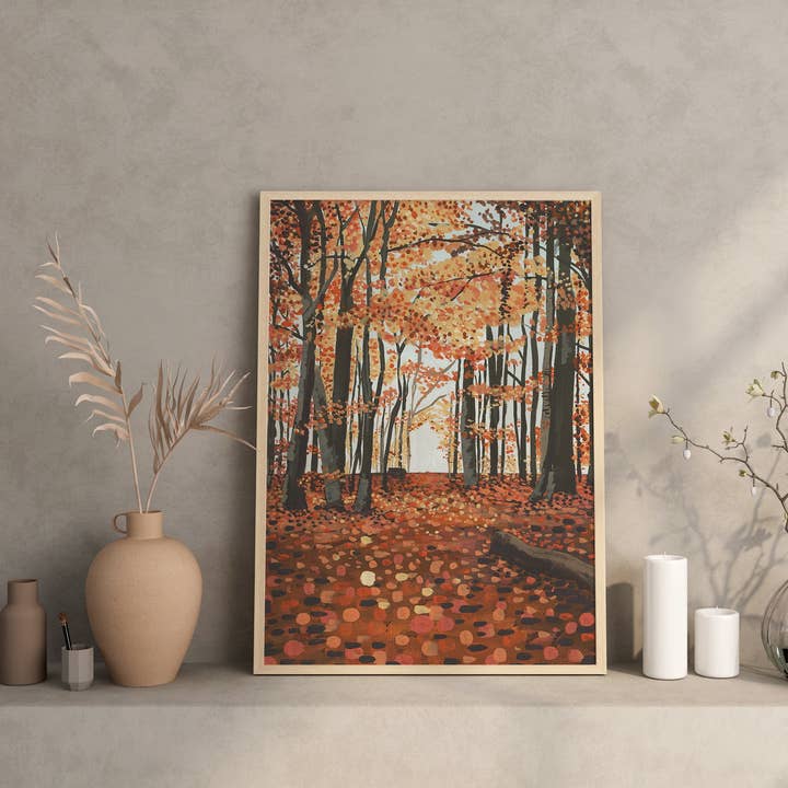 Autumn Woods Gouache Landscape Art Print for wholesale by Georgina Doodles