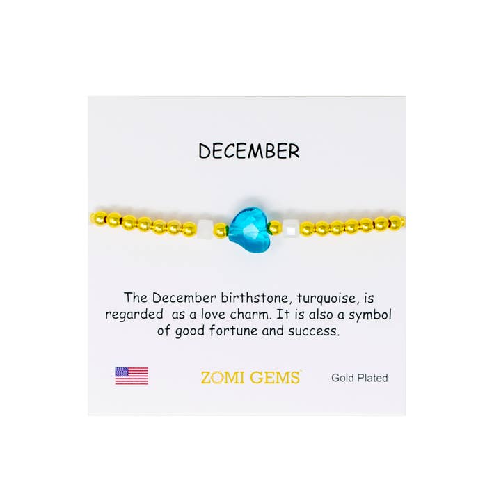 Tiny Treats and ZOMI GEMS - Wholesale Beaded Bracelet - Kids - Stretchy Gold Bead Heart Birthstone Bracelets for Kids9