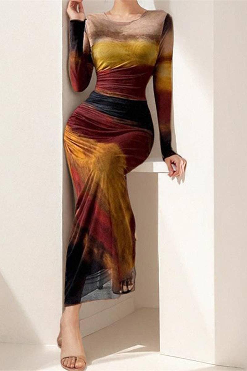 Mccolin - Vente Robe – femme - Robe décontractée à manches longues et imprimé abstrait6