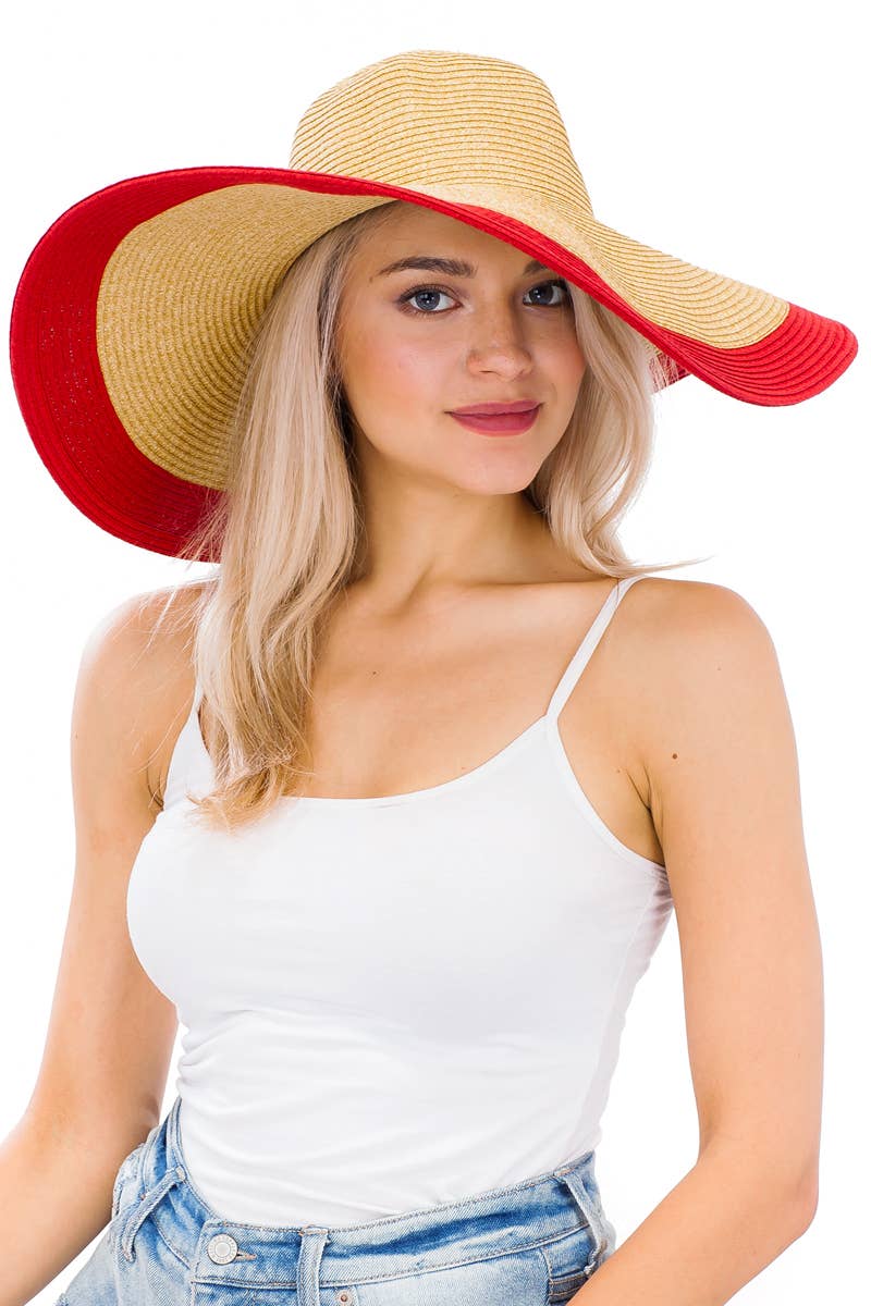 Cap Zone - Wholesale Straw Hat - Women's - Mixed Natural Stripe Trim Wide Floppy Sun Hat9