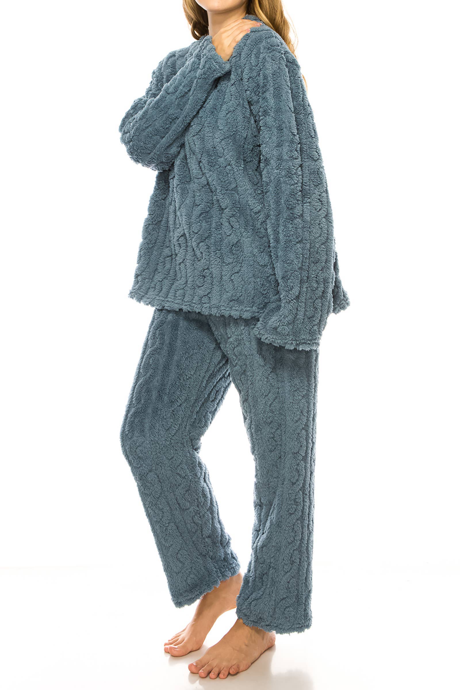 Cap Zone - Wholesale Loungeset - Dames - Kabel Fuzzy Sherpa Fleece Pyjama Sets6