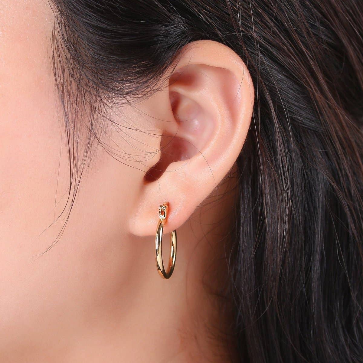 Aim Eternal - Wholesale Hoop Earrings - Tube Hoops Gold, 20mm Gold Hoops, Large Gold Hoop Earrings, Hollow Hoop Earrings, Chunky Hoops, Light Hoops for Every Day Wear Q-2283
