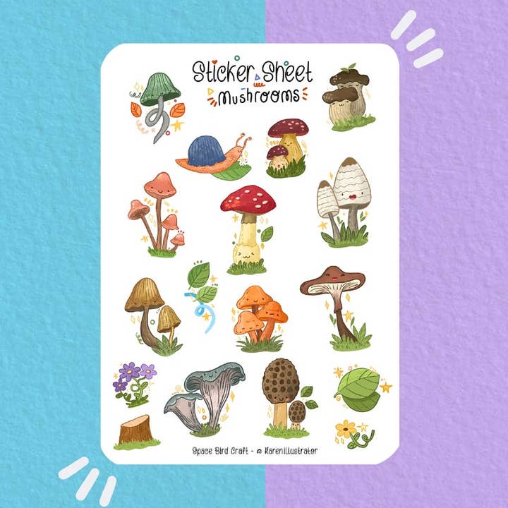 Split Moon Studios - Wholesale Sticker - Sticker Sheet Mushrooms - Bullet Journal Stickers0