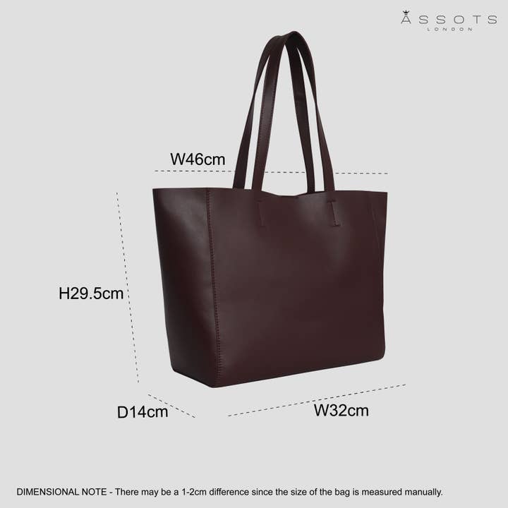 Assots London - Wholesale Tote Bag - Women's - 'ABINGDON' Burgundy Real Leather unlined Designer Tote Bag3