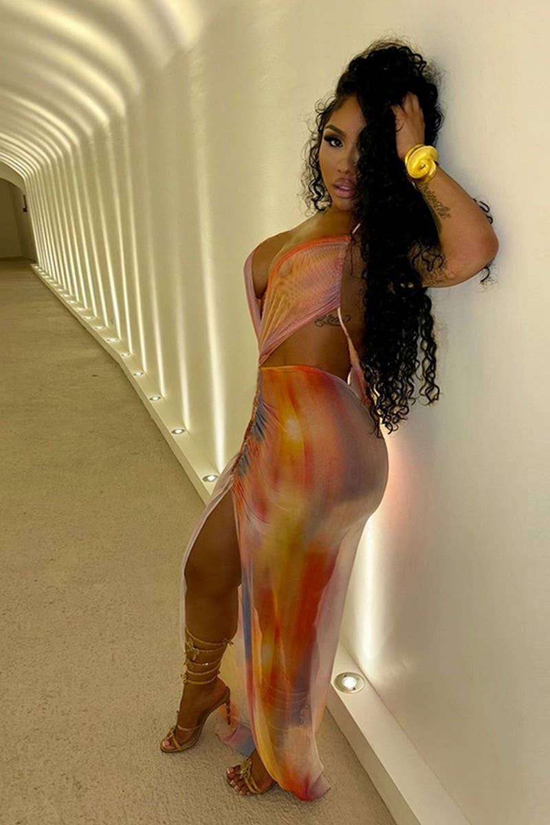 ORANGE CWDMD6431_ROBE SEXY FILLE CHAUDE À COL HALTER DOS NU AVEC LACETS en vente sur Faire5