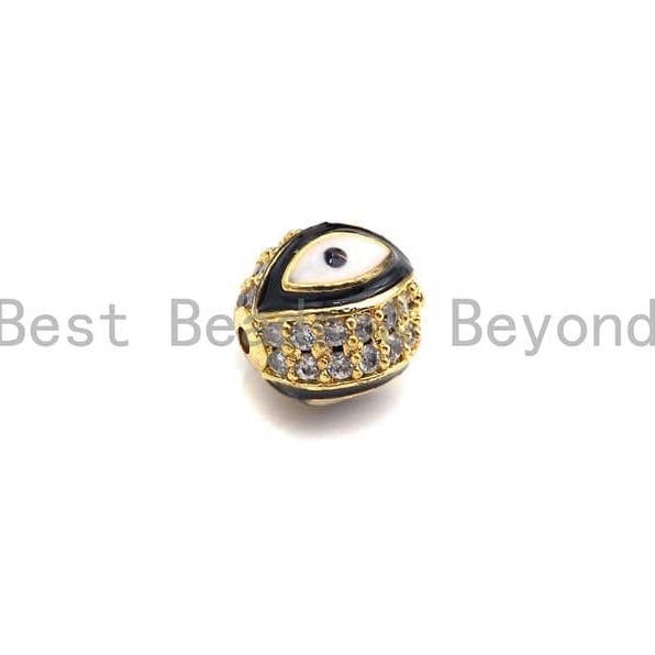 BestBeads&Beyond - Venta al por mayor Cuentas - Cuentas de bola de ojo malvado CZ Micro Pave, acabado dorado, 8 mm/10 mm negro/rosa/azul real/verde lágrima/rojo/azul turquesa, Sku #G425