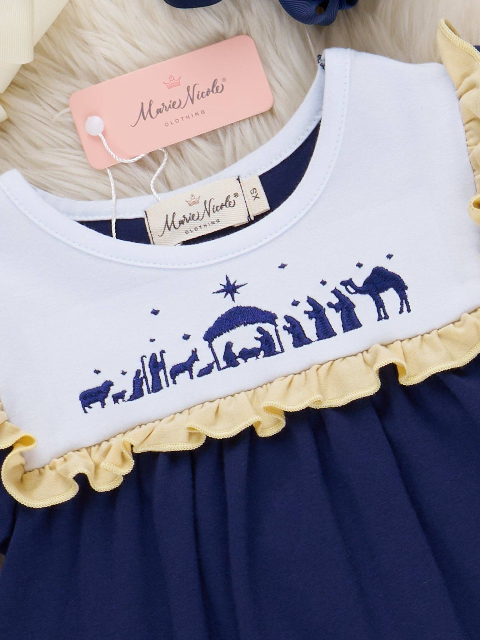 Marie Nicole Clothing - Wholesale Top & Leggings Set - Kids - Nativity Embroidered Ruffle Outfit1