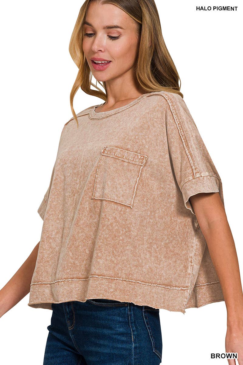 42POPS - Wholesale Knit Top - Women's - `.Washed Exposed Seam Oversized Tee18