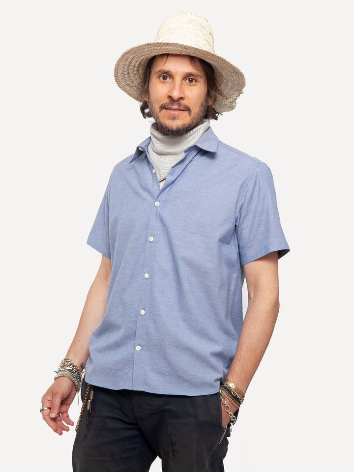 Short Sleeve Dylan Shirt | Blue Fleck for wholesale by 18 Waits