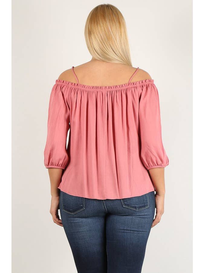 Noir Top paysan à épaules dénudées de grande taille WG16767-T en vente sur Faire5