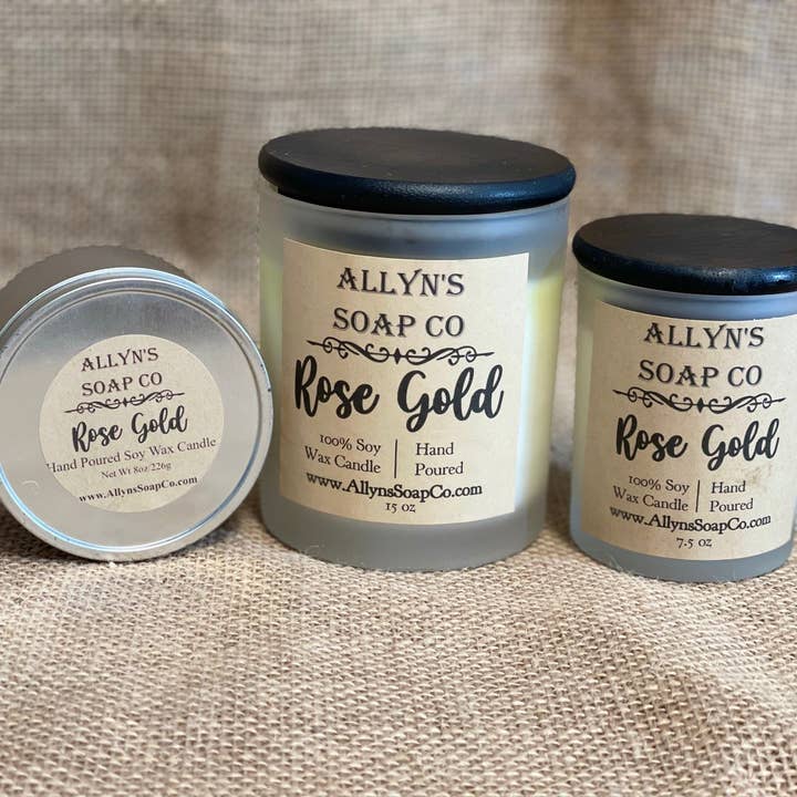 Vela de cera de soja de oro rosa para venta al por mayor de Allyn’s Soap Co.