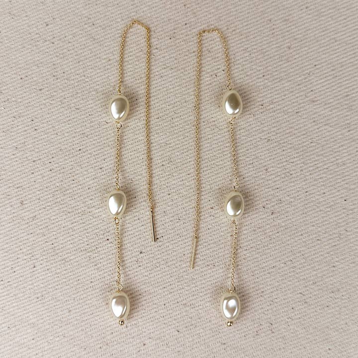 GoldFi - Wholesale Dangle Earrings - 18k Gold Filled Spaced Baroque Pearls Threader Earrings