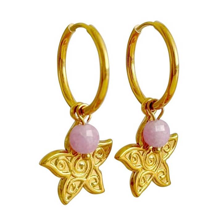 Boucles d'oreilles en forme d'étoile de mer et de calcédoine - Doré pour la vente par Saint Clairmont