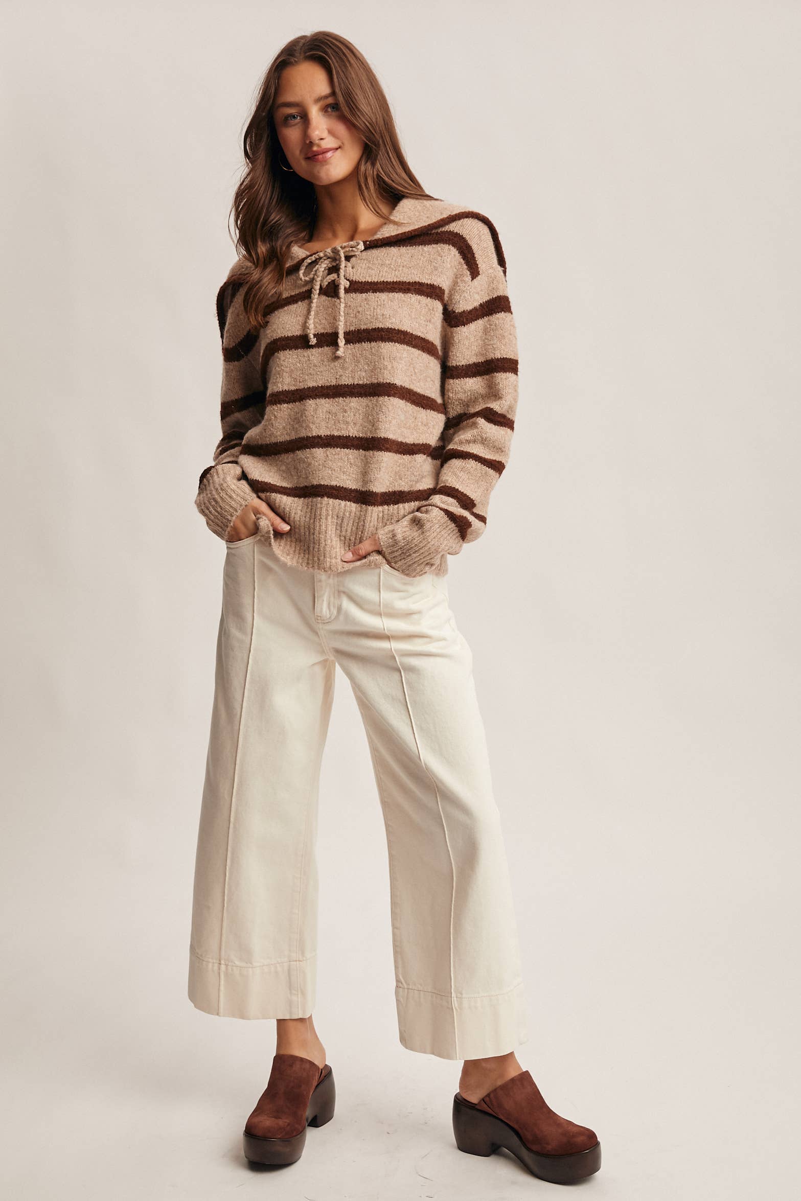 Forte - Vendita all'ingrosso Maglione tricot - Donna - Maglione a Maglia con Colletto da Marinaio a Righe FSW001218