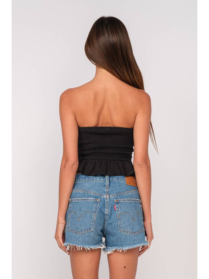 Sky to Moon - Wholesale Tank Top - Women's - BACK SMOCKED BAND RUFFLE DOWN RUCHED CROP TOP