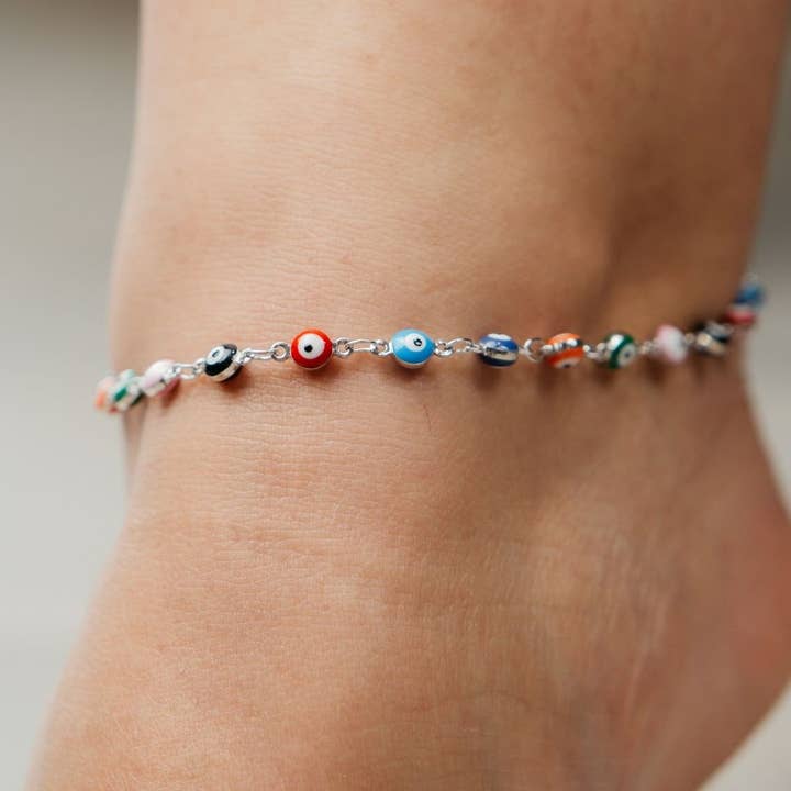 Multicolour Evil Eye Adjustable Protection Colourful Turkish Asian Indian Anklet for wholesale by The Colourful Aura