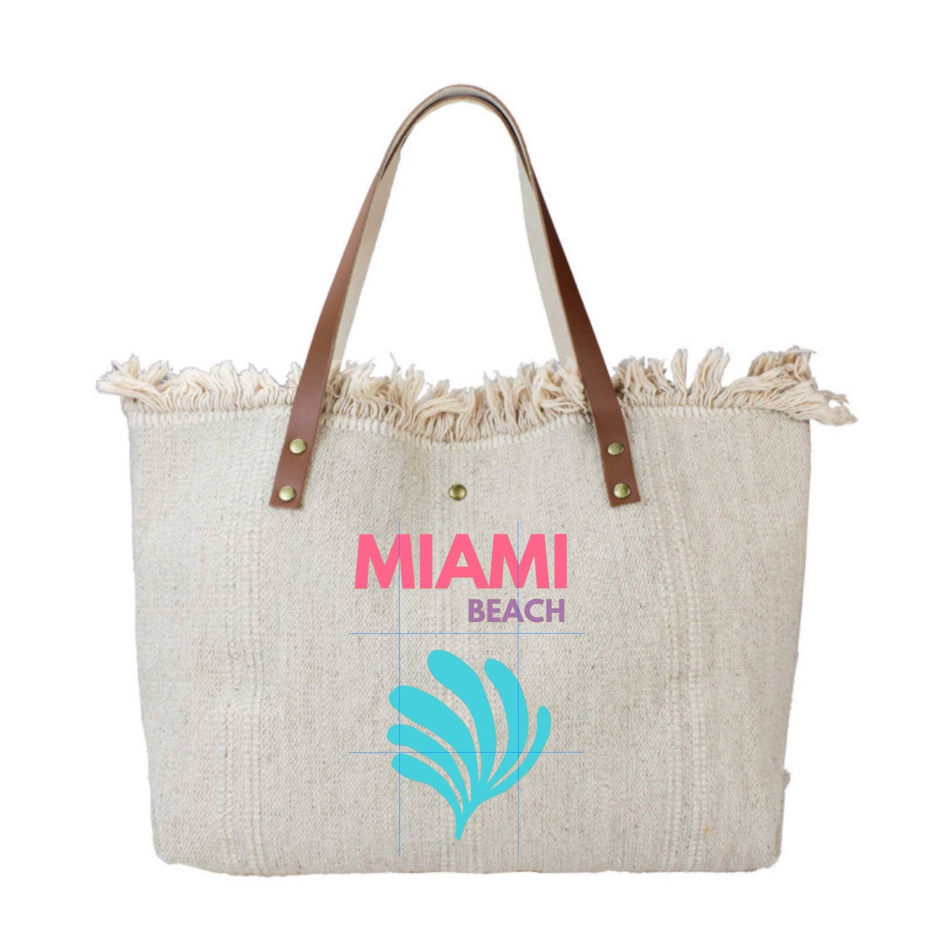 Louisa lee - Venta al por mayor Bolsa de playa - BOLSA DE ALGODÓN CON ACABADOS DE CUERO MIAMI BEACH0