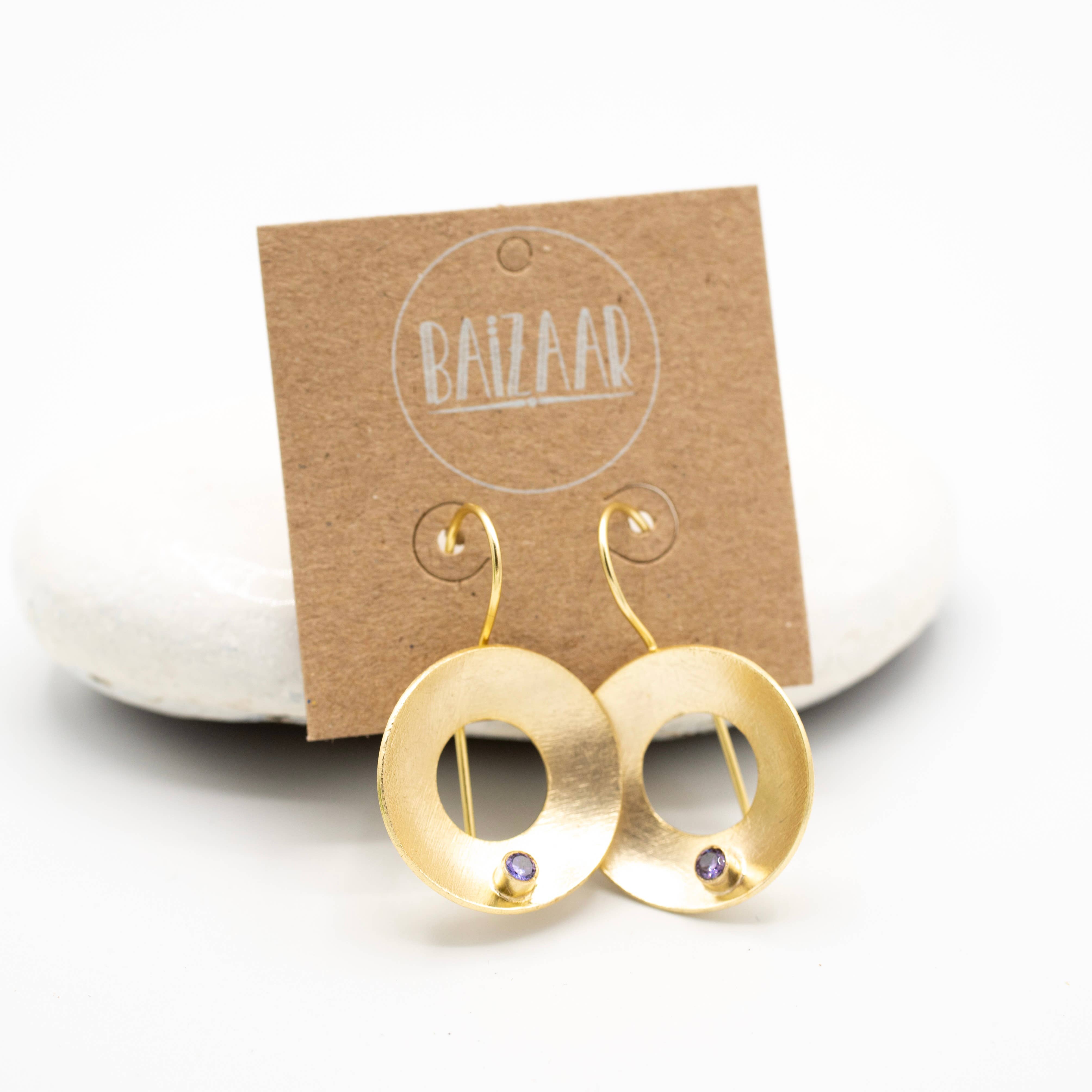 Baizaar - Wholesale Dangle Earrings - Brass Amethyst Disc Earrings1