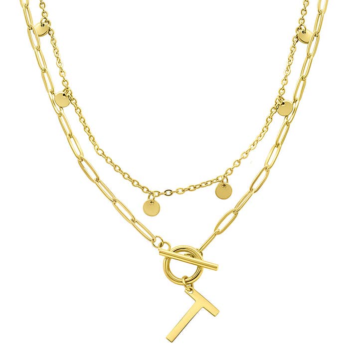 Adornia - Wholesale Pendant/Charm Necklace - Tarnish Resistant Confetti Paperclip Initial Toggle Necklace20