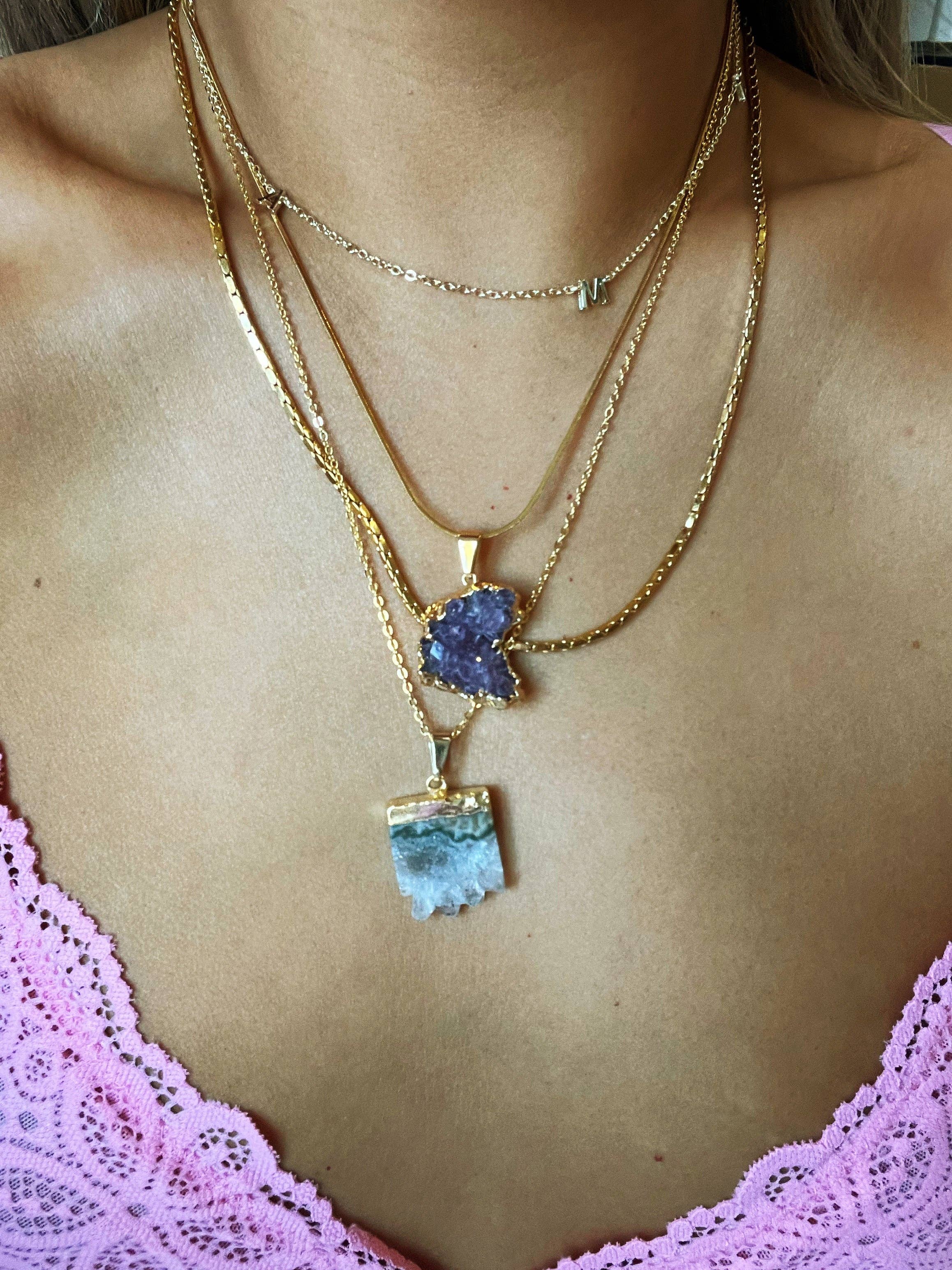 Starlite By J - Wholesale Pendant/Charm Necklace - Druzy Necklace (raw amethyst stone)2