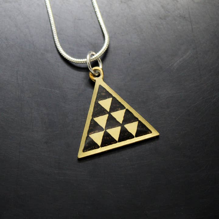 Plataica - Wholesale Pendant/Charm Necklace - Canarian Pintadera Pyramid pendant in brass and 925 silver4